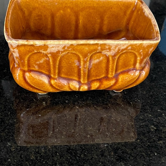 VINTAGE 1960s planter pot - BULB SUCCULENT PLANTER 6” Amber / brown drip glaze - Picture 5 of 9